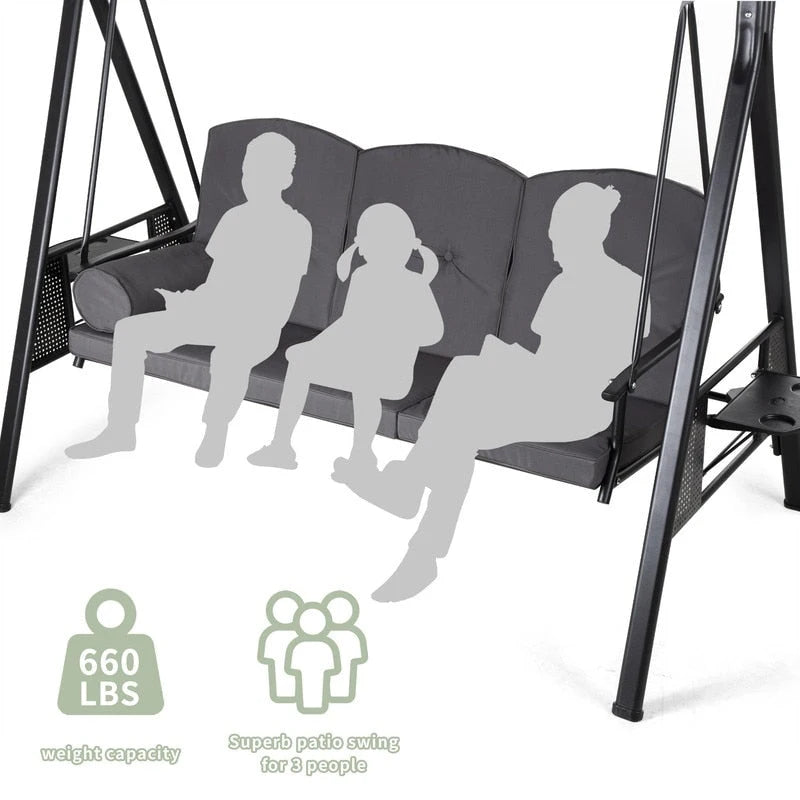 Balançoire de patio en métal pour 3 personnes avec auvent et coussins - Non disponible