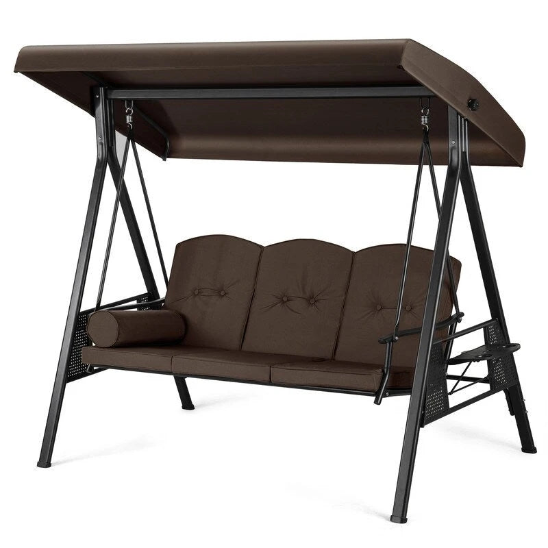 Balançoire de patio en métal pour 3 personnes avec auvent et coussins - Non disponible