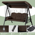 Balançoire de patio en métal pour 3 personnes avec auvent et coussins - Non disponible