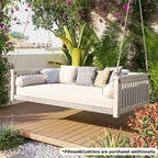 Balancelle de jardin minimaliste pour deux personnes, en bois, avec cordes, pour terrasse ou véranda, design incliné sécurisé