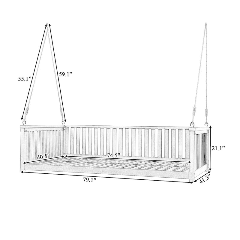 Balancelle de jardin minimaliste pour deux personnes, en bois, avec cordes, pour terrasse ou véranda, design incliné sécurisé