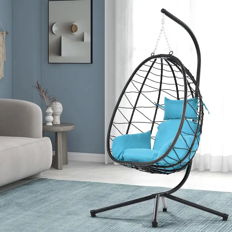 Fauteuil suspendu œuf avec support pour intérieur et extérieur - Dimensions (po) (L x l x H) : 37,40 x 37,40 x 77,00
