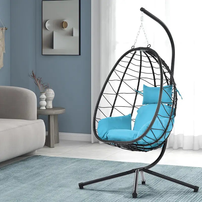 Egg Chair with Stand Indoor Outdoor Swing Chair - Size(in.)(L W H) : 37.40* 37.40 * 77.00
