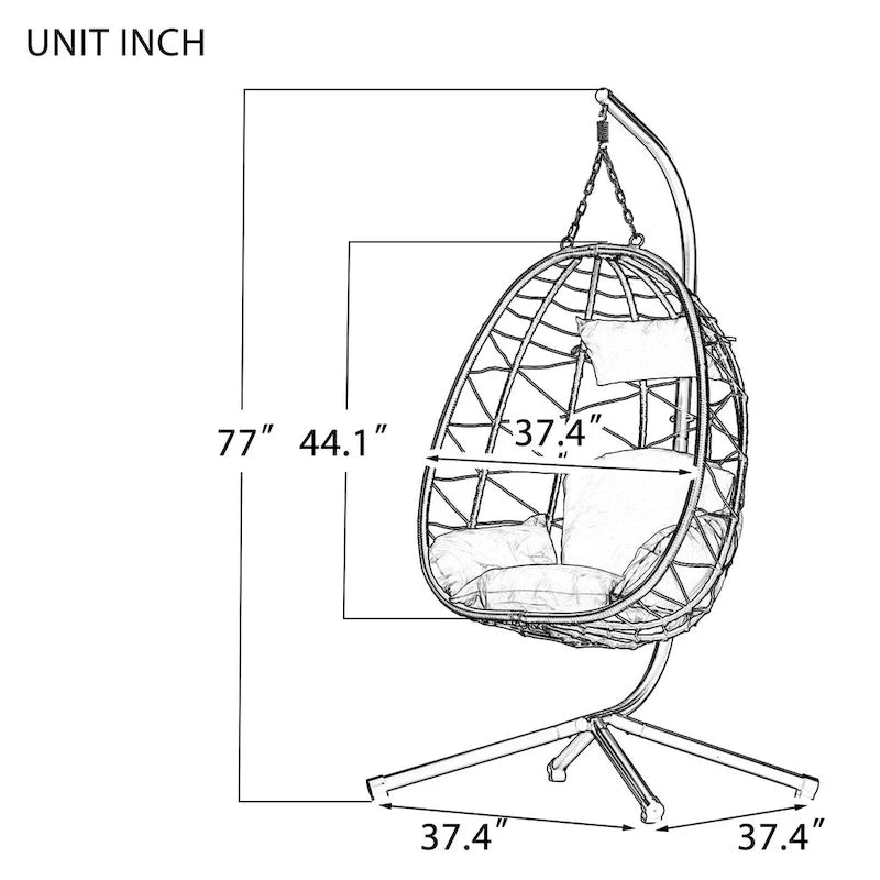Fauteuil suspendu œuf avec support pour intérieur et extérieur - Dimensions (po) (L x l x H) : 37,40 x 37,40 x 77,00