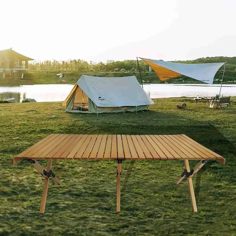 Table de salle à manger pliante polyvalente en bois naturel pour patio
