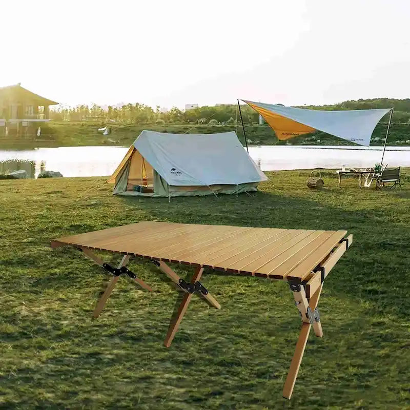 Table de salle à manger pliante polyvalente en bois naturel pour patio