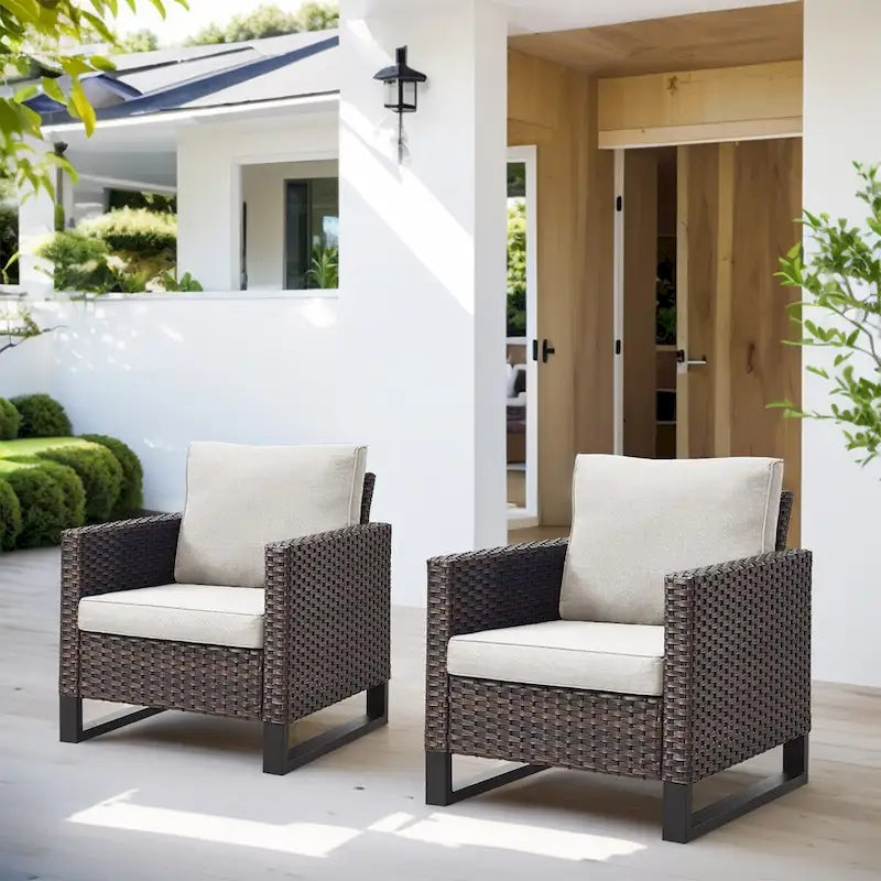 Ensemble de 4 poufs et chaises de jardin en osier marron