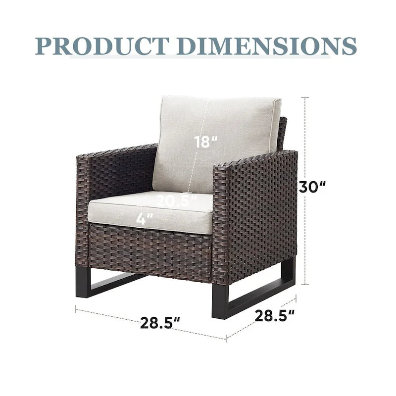 Ensemble de 4 poufs et chaises de jardin en osier marron