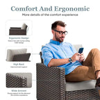 Ensemble de 4 poufs et chaises de jardin en osier marron