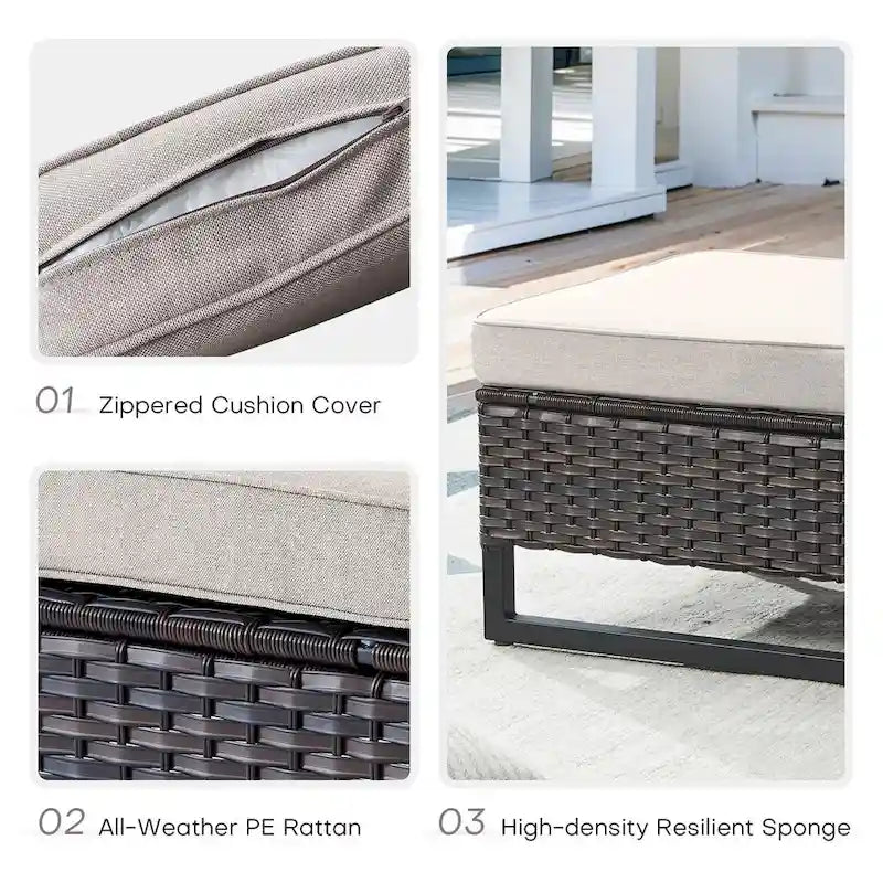 Ensemble de 4 poufs et chaises de jardin en osier marron