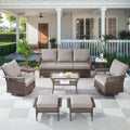 Ensemble de fauteuils à bascule pivotants pour patio en résine tressée résistante aux intempéries - Marron