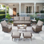Ensemble de fauteuils à bascule pivotants pour patio en résine tressée résistante aux intempéries - Marron