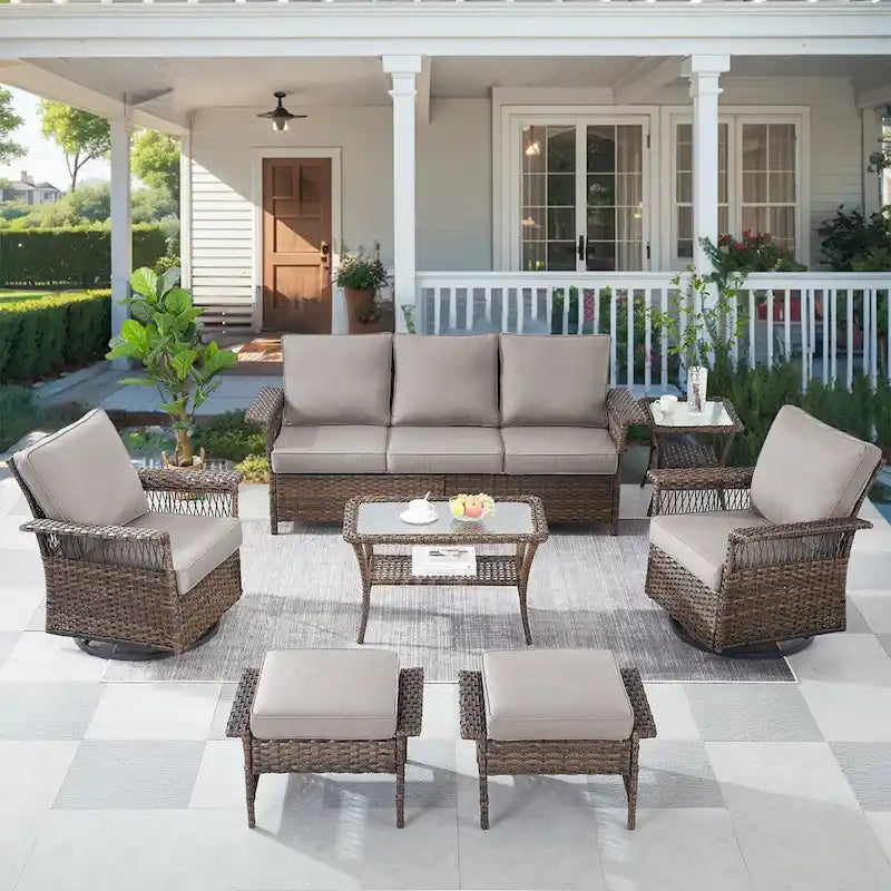 Patio Swivel Rocking Chair Sets All Weather Wicker - Brown