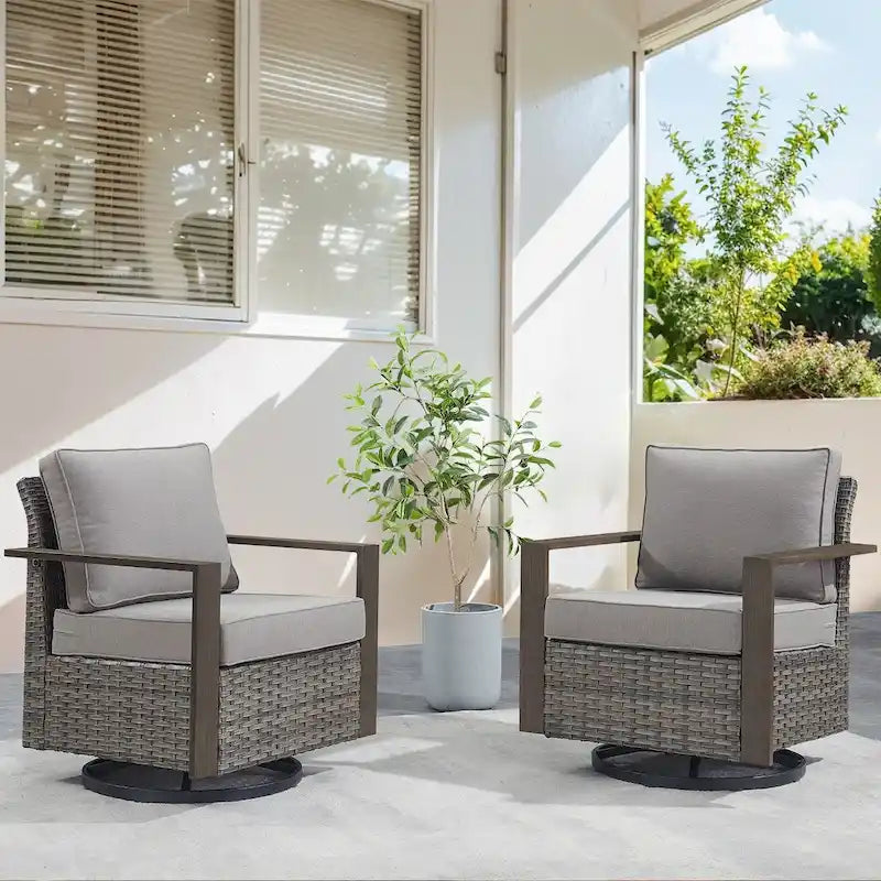 Fauteuil à bascule d'extérieur avec coussins résistants à l'eau - Gris