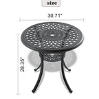Table ronde de salle à manger d'extérieur en aluminium moulé de 30,71 pouces