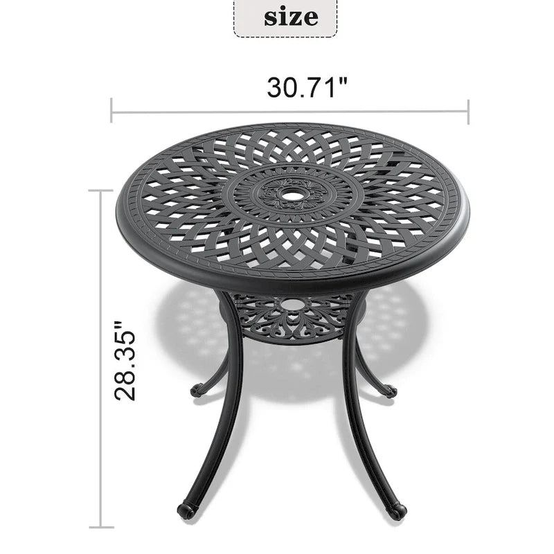 Table ronde de salle à manger d'extérieur en aluminium moulé de 30,71 pouces