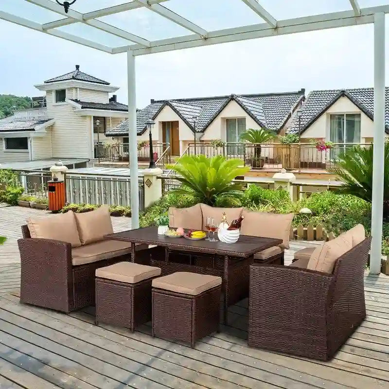 Outdoor 8-Piece All Weather Wicker Dining Set with Cushions