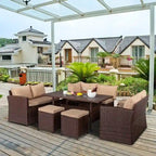 Outdoor 8-Piece All Weather Wicker Dining Set with Cushions