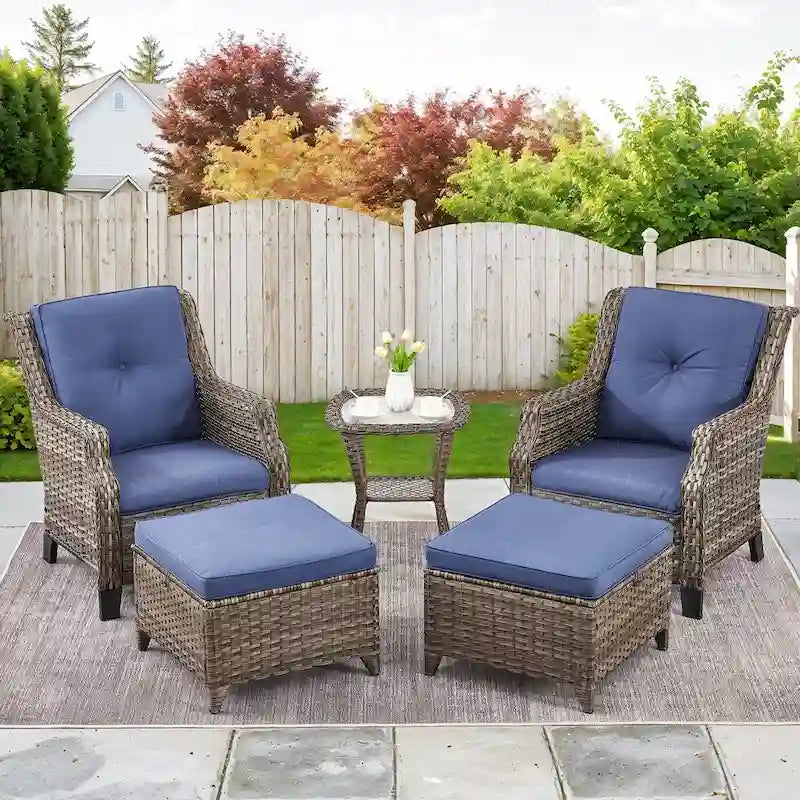 Ensemble de jardin avec chaises, poufs et table - Gris