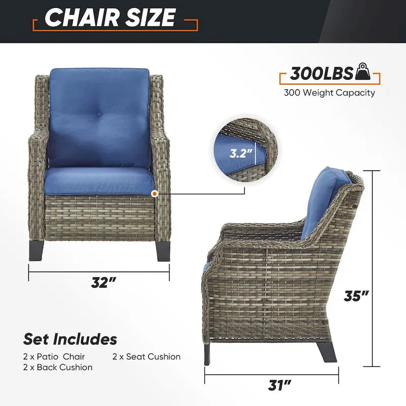Ensemble de jardin avec chaises, poufs et table - Gris