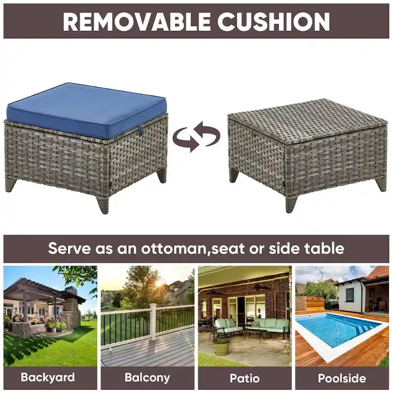 Ensemble de jardin avec chaises, poufs et table - Gris