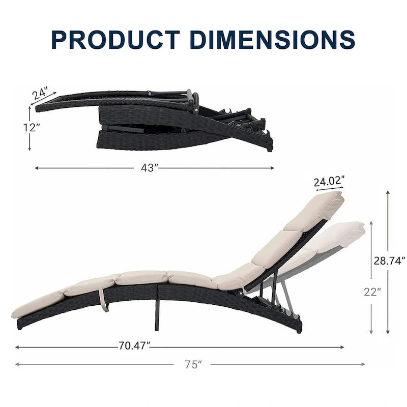 Chaise longue de patio pliable, chaise longue d'extérieur en rotin