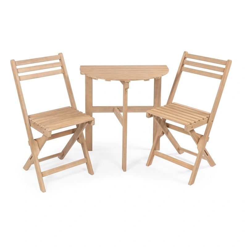 Ensemble bistro pliant demi-rond 3 pièces en bois d'acacia, style campagne française classique, par JONATHAN Y.