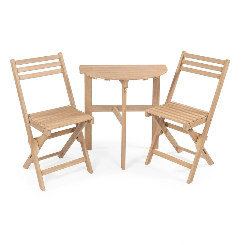 Ensemble bistro pliant demi-rond 3 pièces en bois d'acacia, style campagne française classique, par JONATHAN Y.