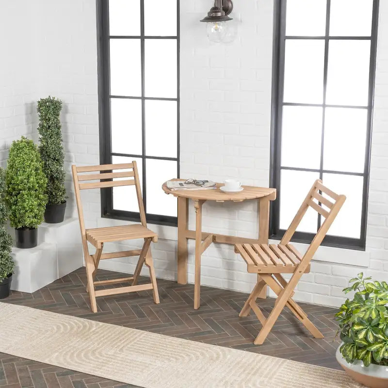 Ensemble bistro pliant demi-rond 3 pièces en bois d'acacia, style campagne française classique, par JONATHAN Y.