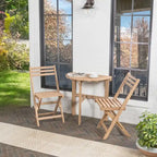 Ensemble bistro pliant demi-rond 3 pièces en bois d'acacia, style campagne française classique, par JONATHAN Y.