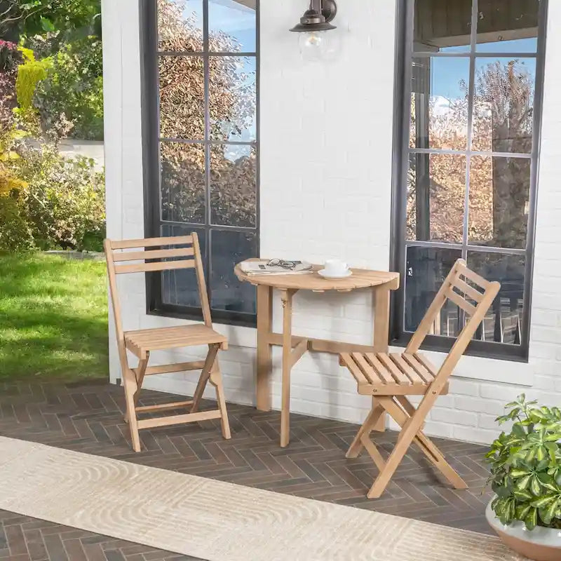 Ensemble bistro pliant demi-rond 3 pièces en bois d'acacia, style campagne française classique, par JONATHAN Y.