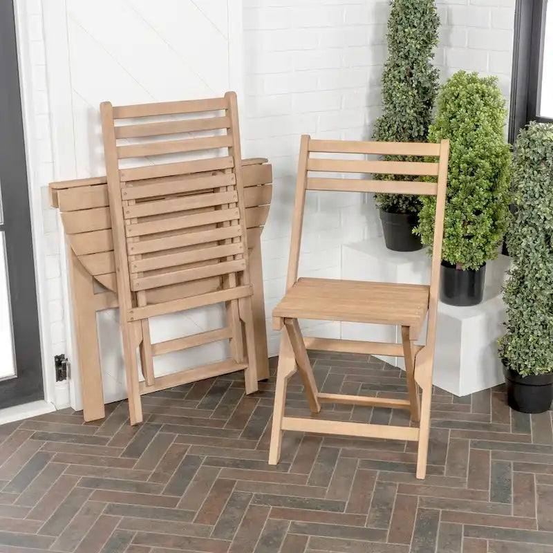 Ensemble bistro pliant demi-rond 3 pièces en bois d'acacia, style campagne française classique, par JONATHAN Y.