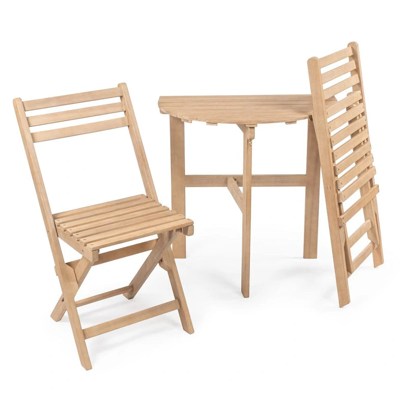 Ensemble bistro pliant demi-rond 3 pièces en bois d'acacia, style campagne française classique, par JONATHAN Y.