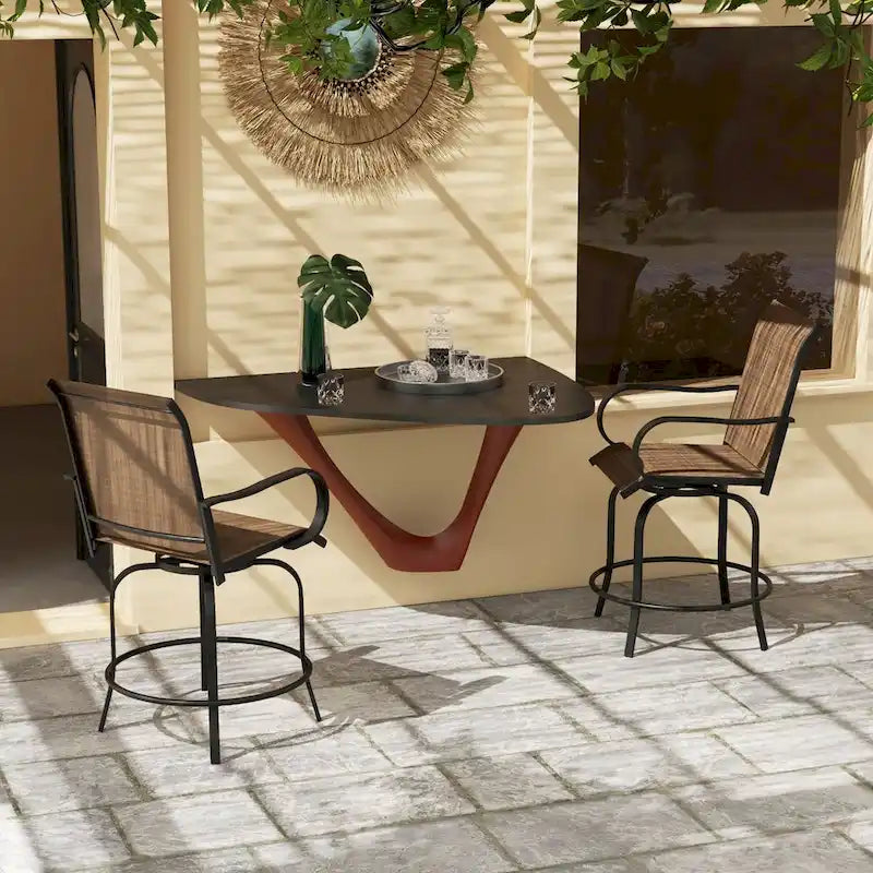 Tabourets de bar pivotants à 360° pour extérieur avec accoudoirs, tissu en maille (lot de 2)