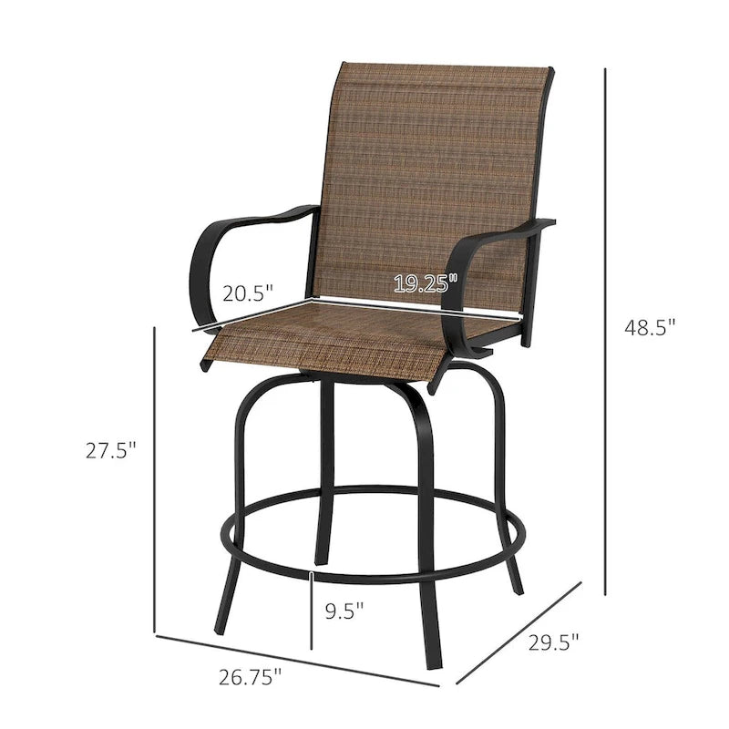 Tabourets de bar pivotants à 360° pour extérieur avec accoudoirs, tissu en maille (lot de 2)