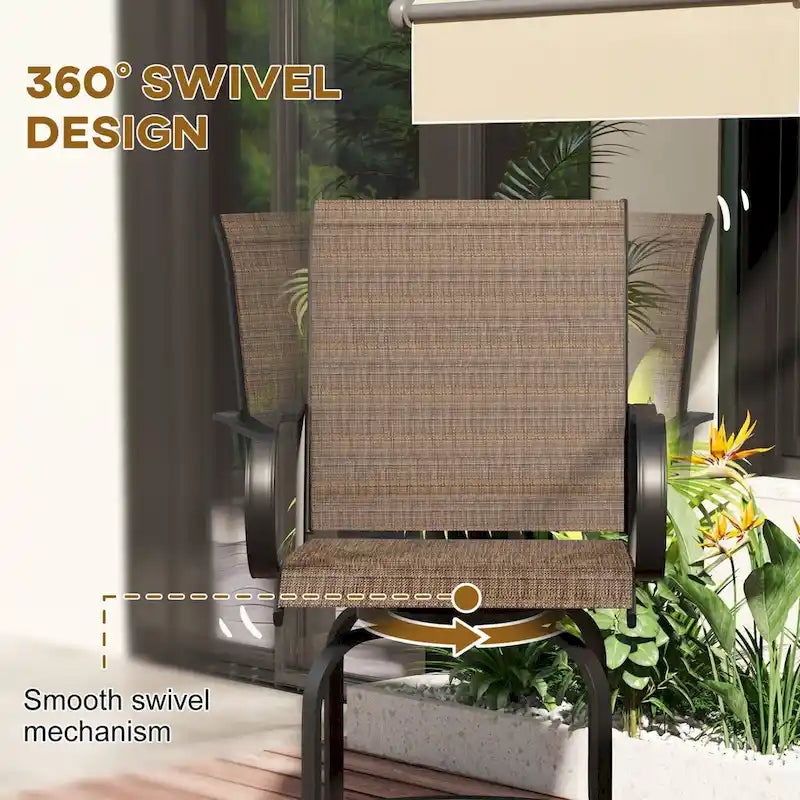 Tabourets de bar pivotants à 360° pour extérieur avec accoudoirs, tissu en maille (lot de 2)