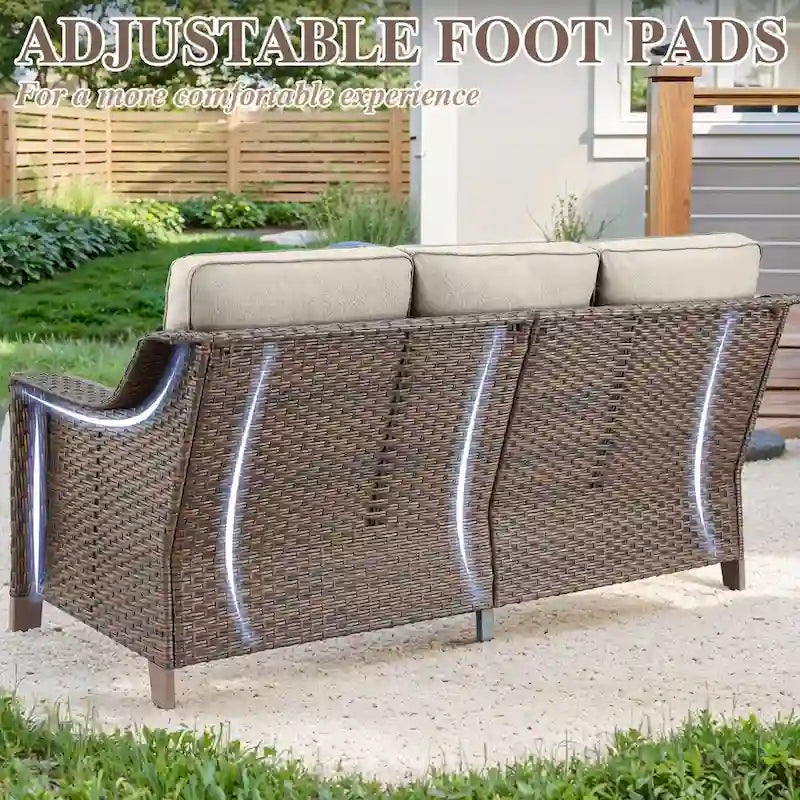 Ensemble table et chaises de jardin 7 pièces avec pouf - Marron