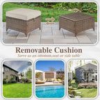 Ensemble table et chaises de jardin 7 pièces avec pouf - Marron