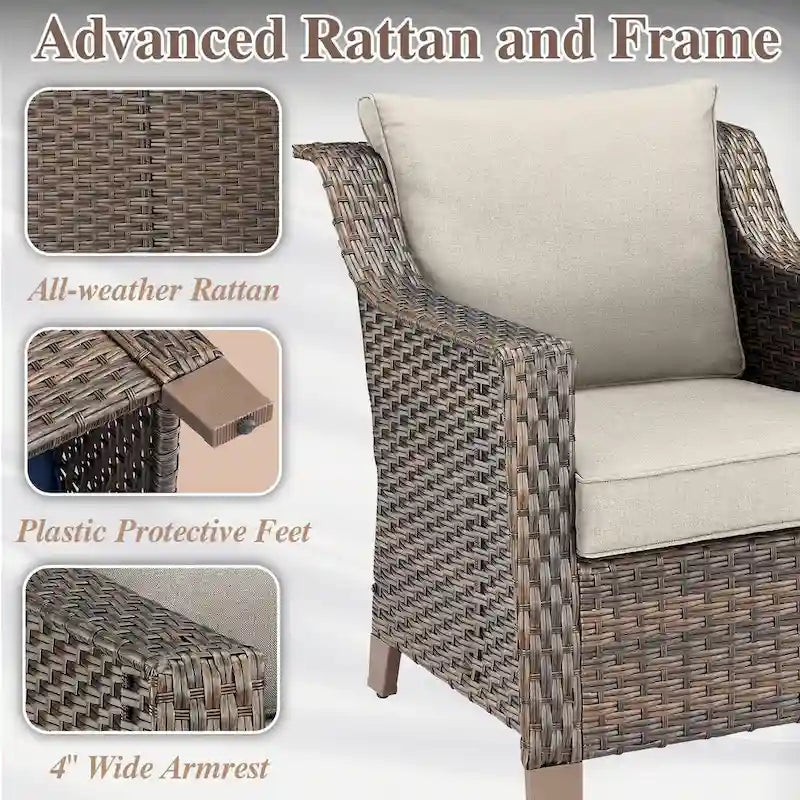 Ensemble table et chaises de jardin 7 pièces avec pouf - Marron