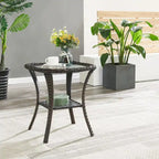 Ensemble table et chaises de jardin 7 pièces avec pouf - Marron