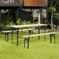 Outdoor Portable Picnic Table and Bench Set, Wooden Folding Camping Dining Table Set, Set of 3