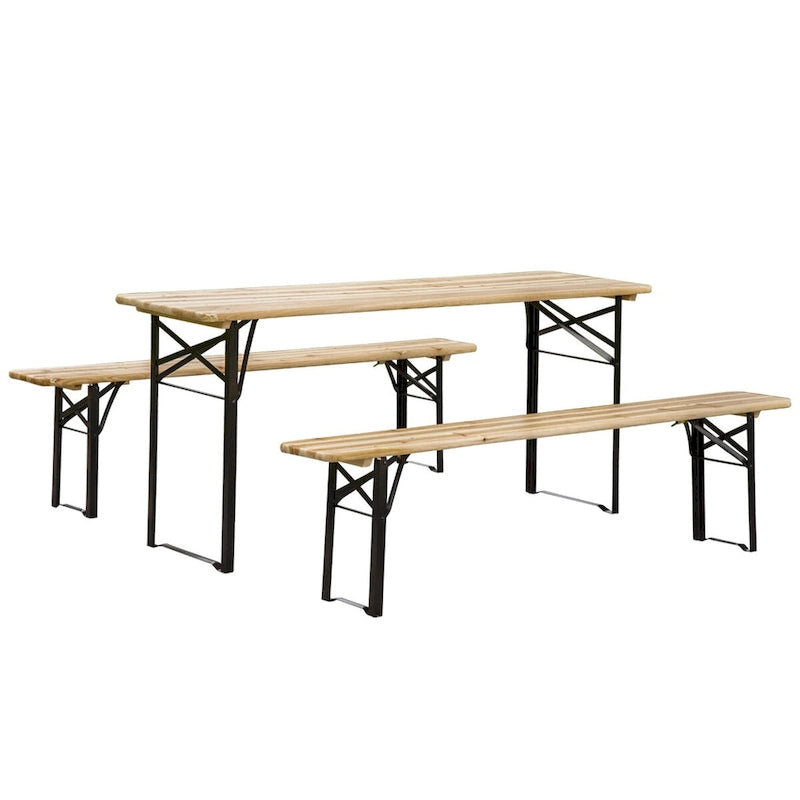 Ensemble table et banc de pique-nique portables d'extérieur, ensemble table et banc de camping pliant en bois, lot de 3