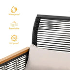 Canapé d'extérieur beige moelleux avec coussins nuage et structure en métal noir robuste - 71 cm (L) x 115 cm (l) x 78 cm (H)