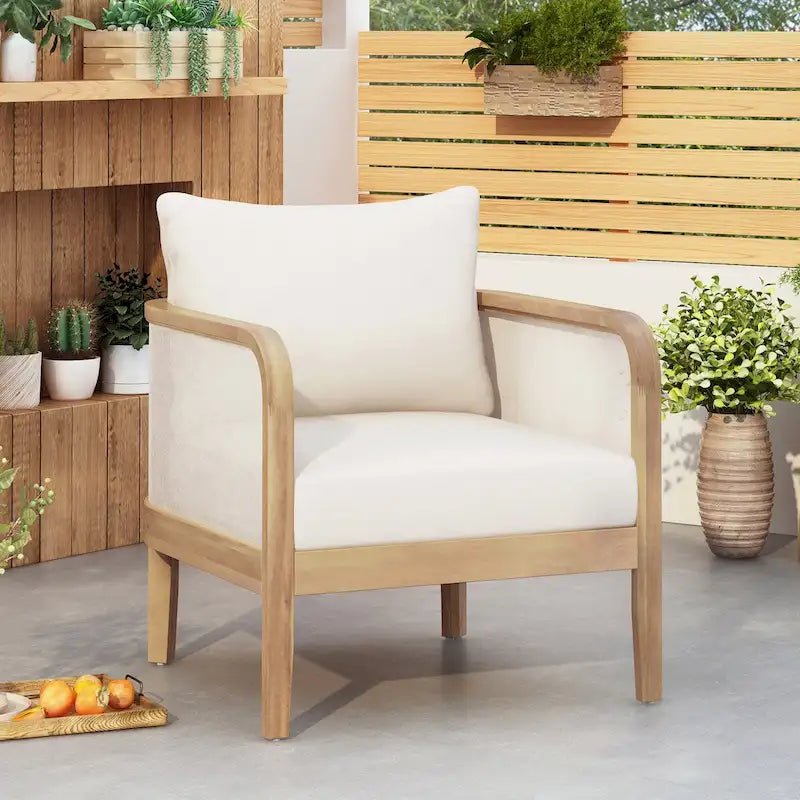 Fauteuil club de jardin en bois d'acacia, mobilier de jardin en textilène, coussin épais imperméable, assise profonde pour véranda, jardin