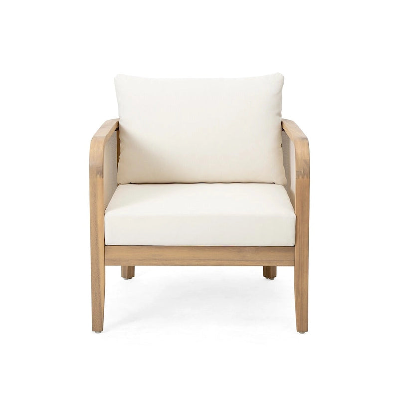 Fauteuil club de jardin en bois d'acacia, mobilier de jardin en textilène, coussin épais imperméable, assise profonde pour véranda, jardin