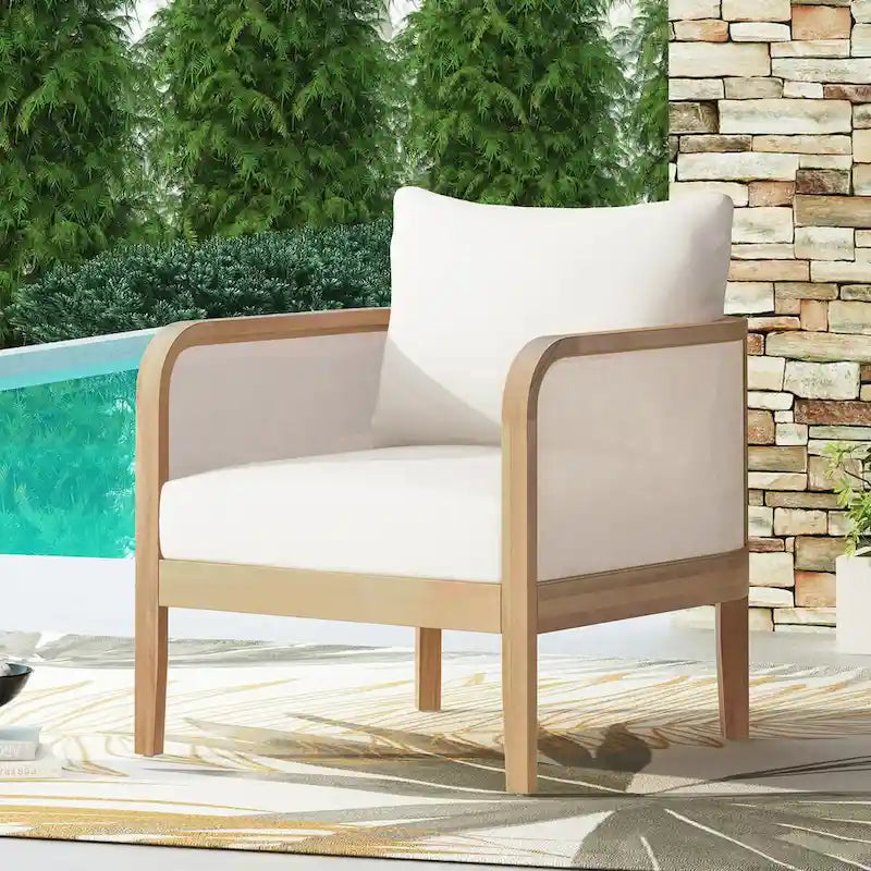 Fauteuil club de jardin en bois d'acacia, mobilier de jardin en textilène, coussin épais imperméable, assise profonde pour véranda, jardin