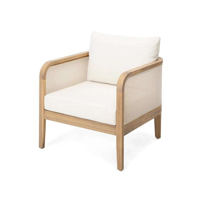 Fauteuil club de jardin en bois d'acacia, mobilier de jardin en textilène, coussin épais imperméable, assise profonde pour véranda, jardin