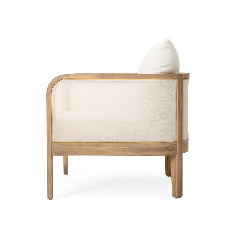 Fauteuil club de jardin en bois d'acacia, mobilier de jardin en textilène, coussin épais imperméable, assise profonde pour véranda, jardin