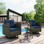 Ensemble de 3 chaises pivotantes de conversation en rotin d'extérieur avec table