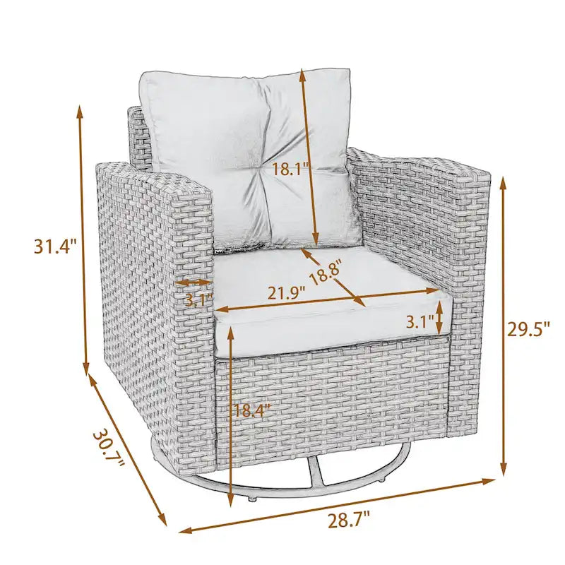 Ensemble de 3 chaises pivotantes de conversation en rotin d'extérieur avec table